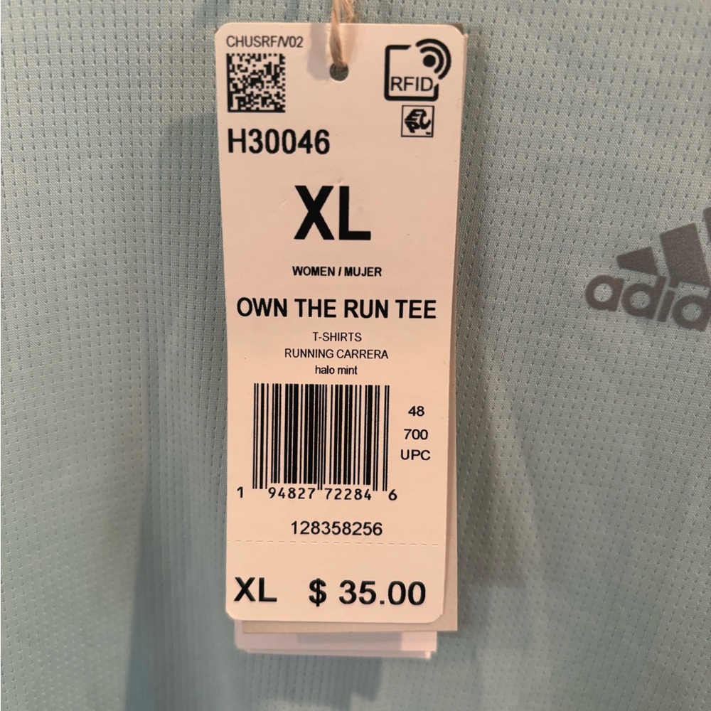 ADIDAS NWT Sz XL Halo Mint Own the Run RUNNING TEE SHIRT - Picture 6 of 8